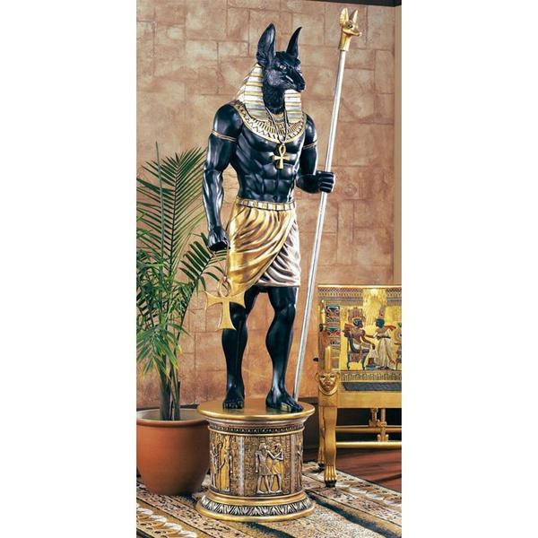 Design Toscano The Egyptian Grand Ruler Collection: Life-Size Anubis Statue atop a Temple Column Mount NE23262